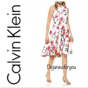 Calvin Klein Floral Print High-low Sleeveless Midi Dress Size 4